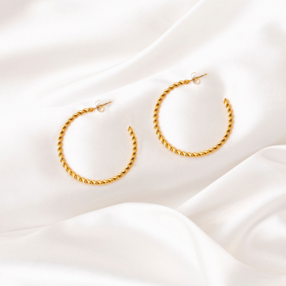 Big twisted hoops gold plated  op wit satijn