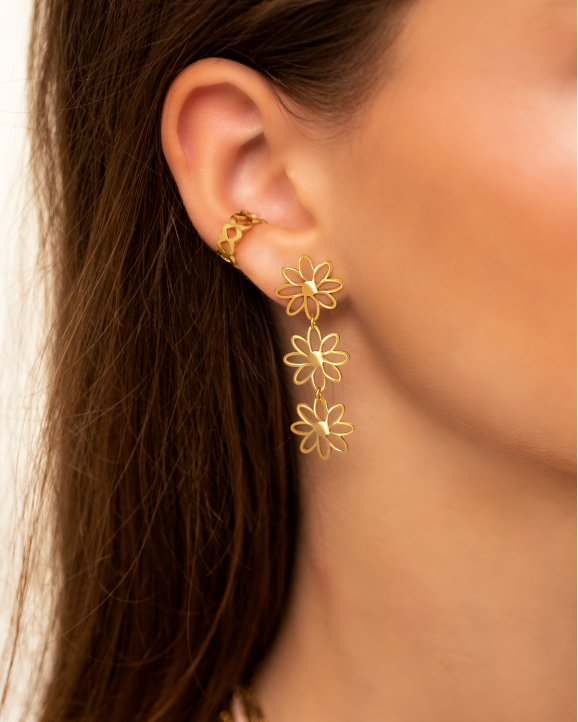 Gouden flower oorbel met ear cuff