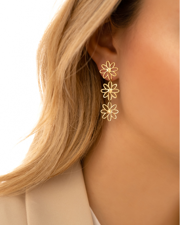 Triple flower earrings goldplated