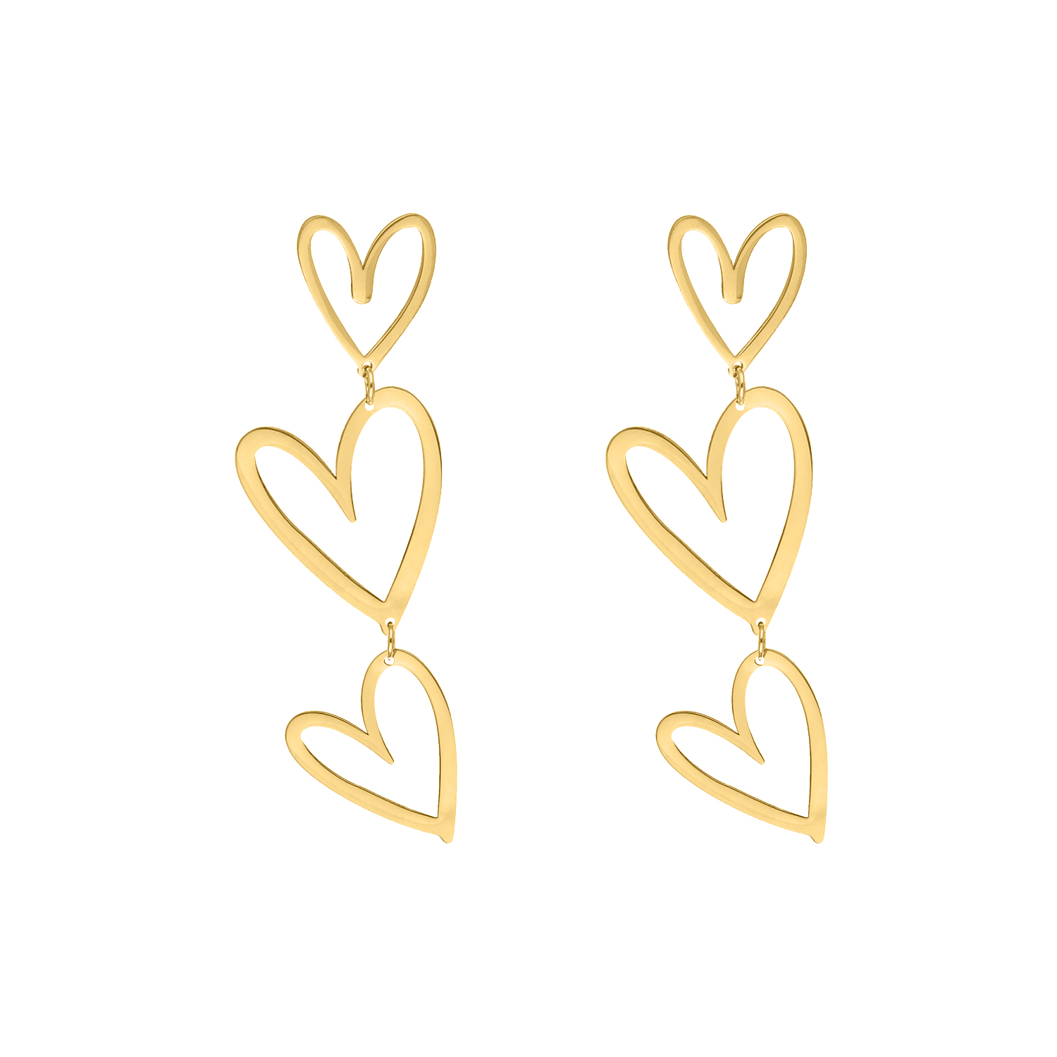 Triple open heart earrings goldplated