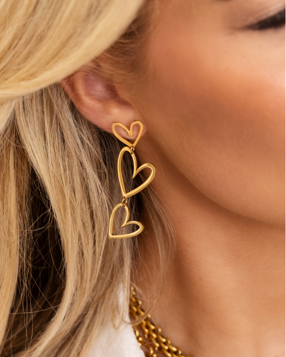 Gouden triple heart earrings