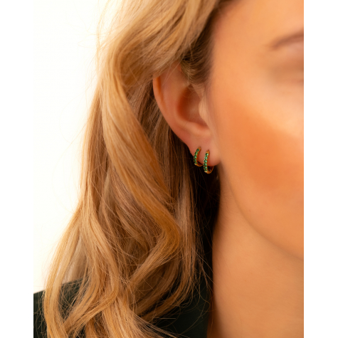 Shiny oorringetjes green 8 mm goudkleurig