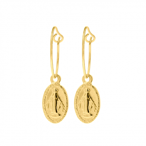 Gouden oorringetjes met ovale Maria hanger