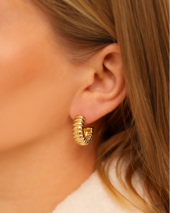 Gouden hoops in oor model