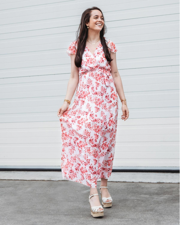 haar Koreaans Meenemen Maxi jurk flowers wit | Lange jurken | Shop kleding bij Finaste.nl