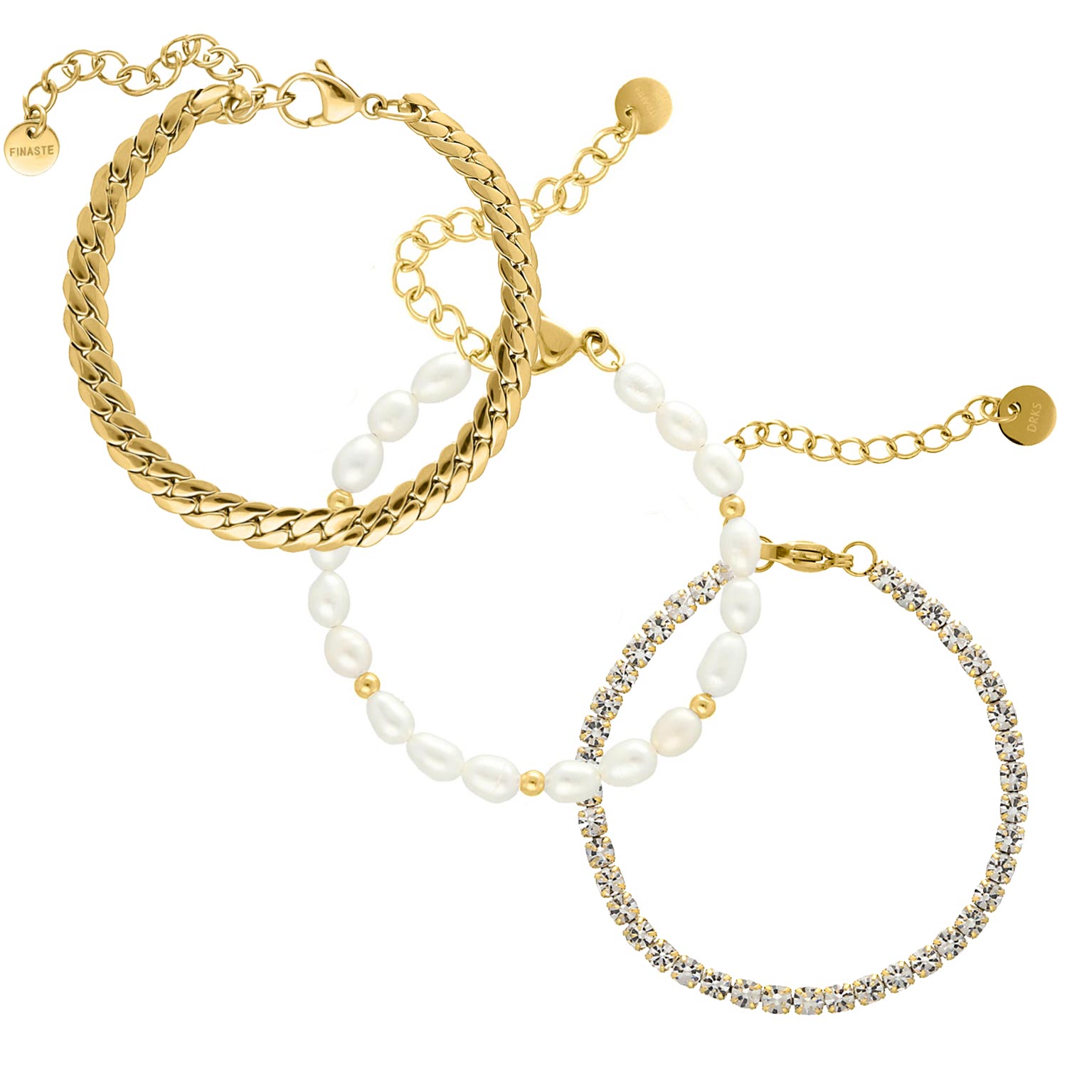 Armparty chain & pearl goud kleurig