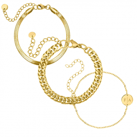 Chain armparty met initialen kleur goud