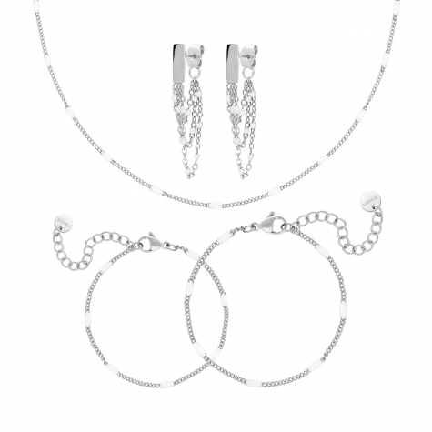 Zilveren sieradenset met witte details 