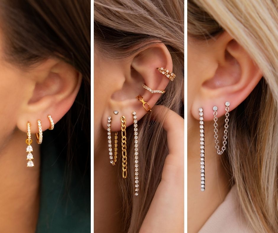 gouden en zilveren earpartys in oor