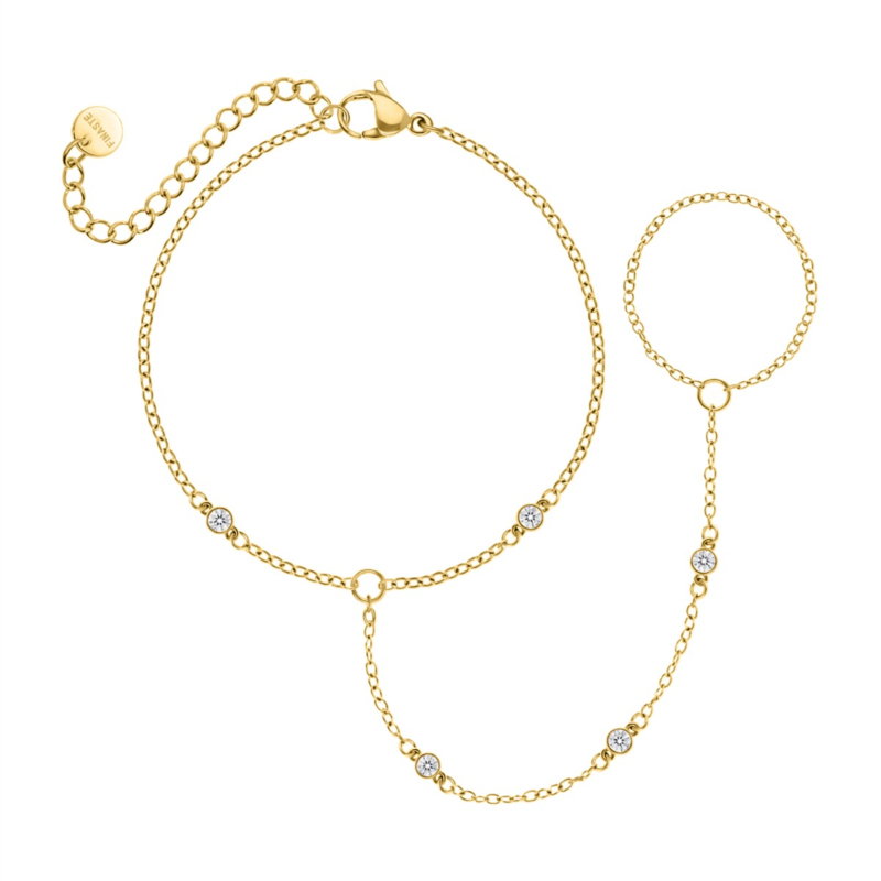 Hand chain ronde steentjes goudkleurig