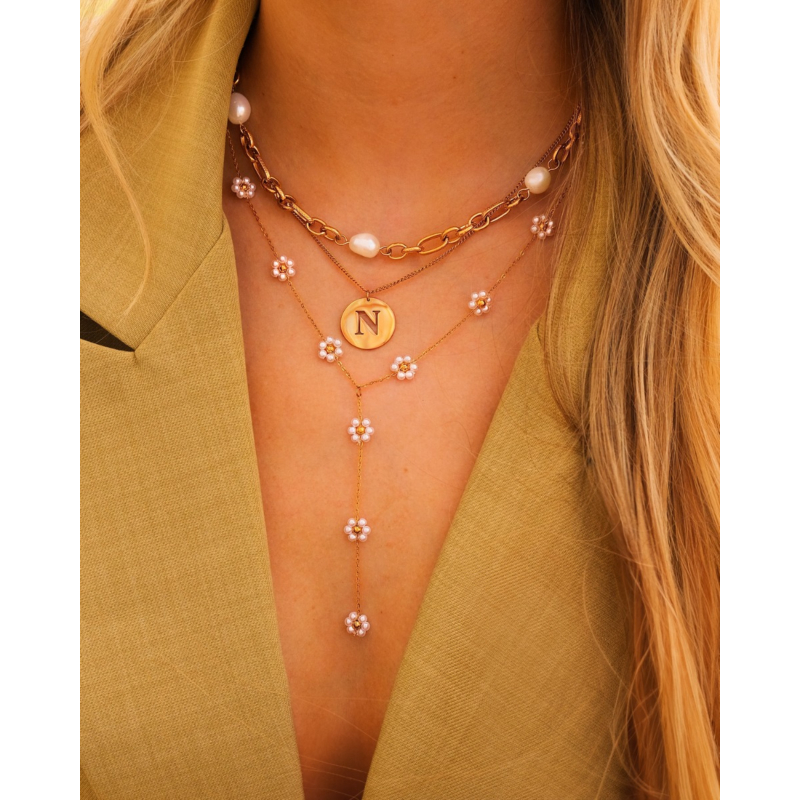 y ketting bloemen goudkleurig