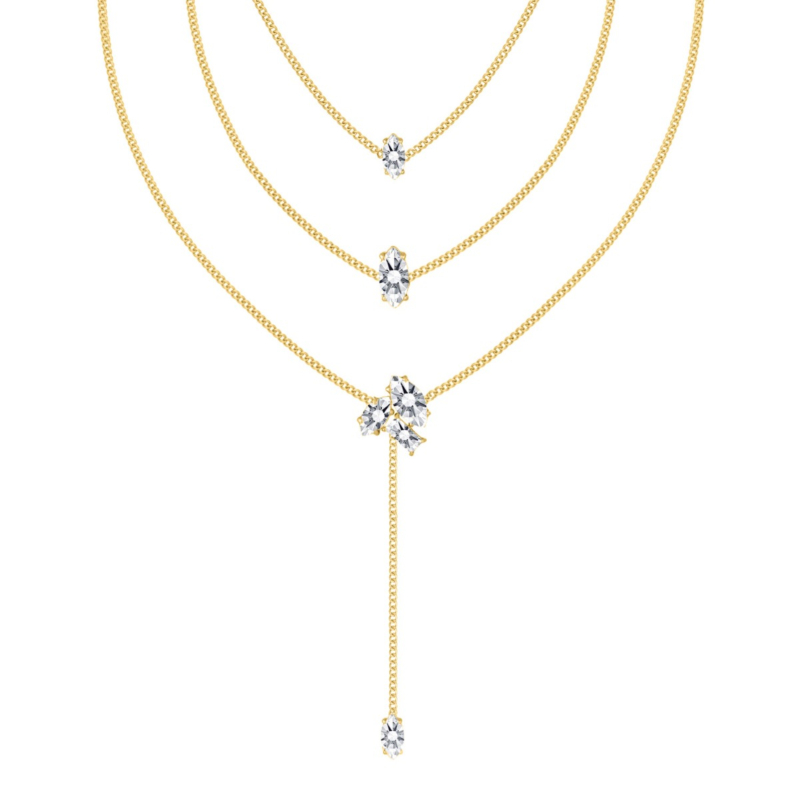 Driedubbele ketting met steentjes goudkleurig