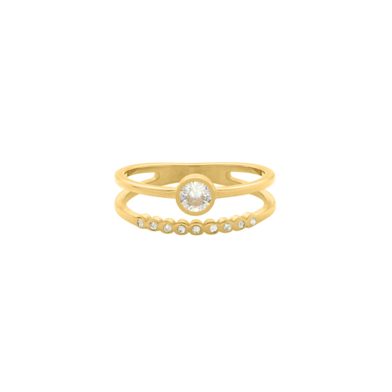 Dubbele ring met steentjes goudkleurig