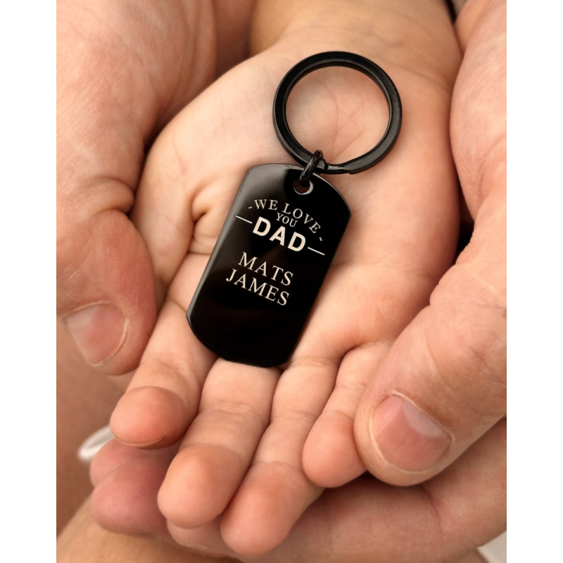 Sleutelhanger met naam - We love you dad zwart