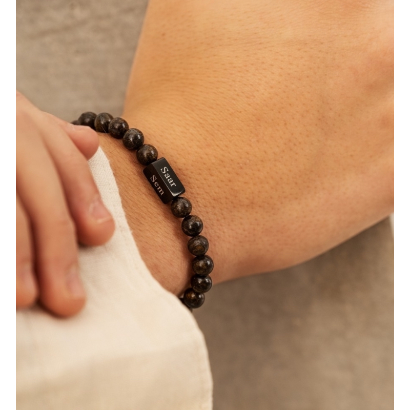 Heren kralen armband met naam bruin