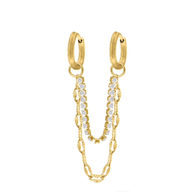 Double hoop tennis & chain goldplated