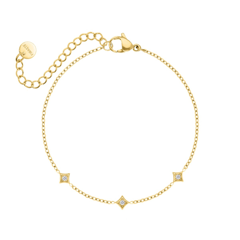 Minimalistische armband met ruitjes en steentjes goud