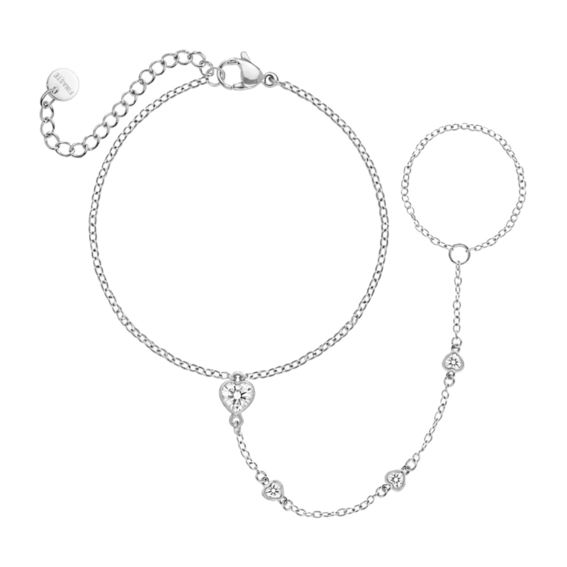 Hand chain met hartjes steentjes