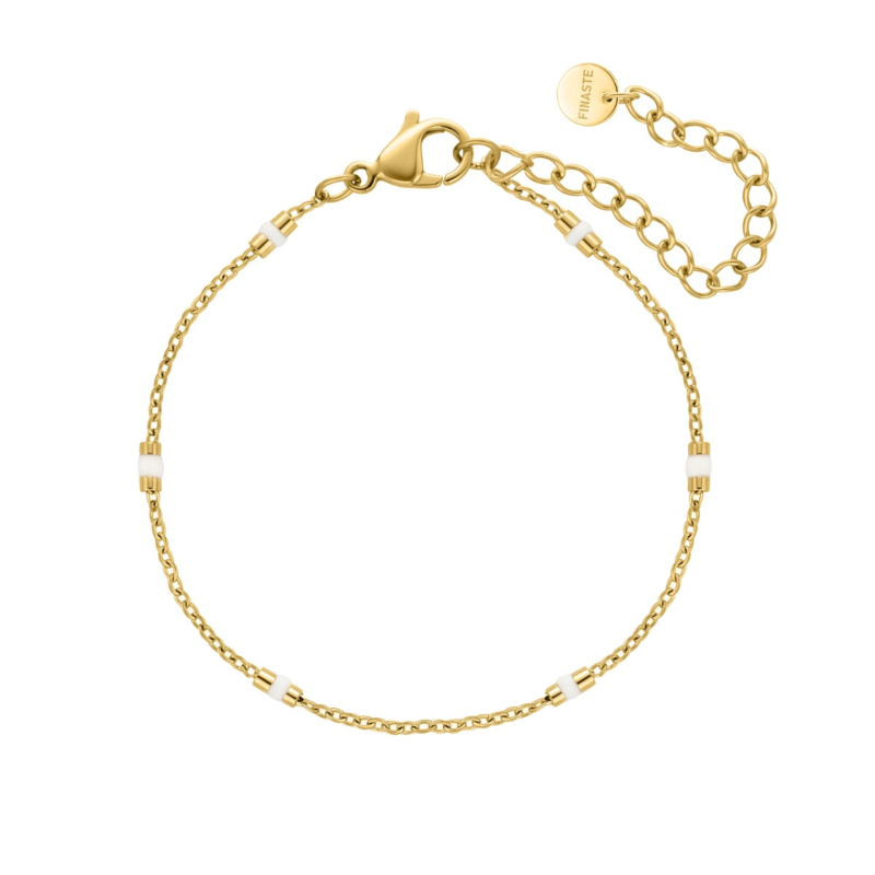 Armband met witte schakels goudkleurig