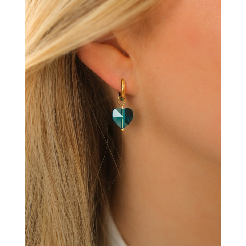 Oorbellen met blauw hartje goudkleurig