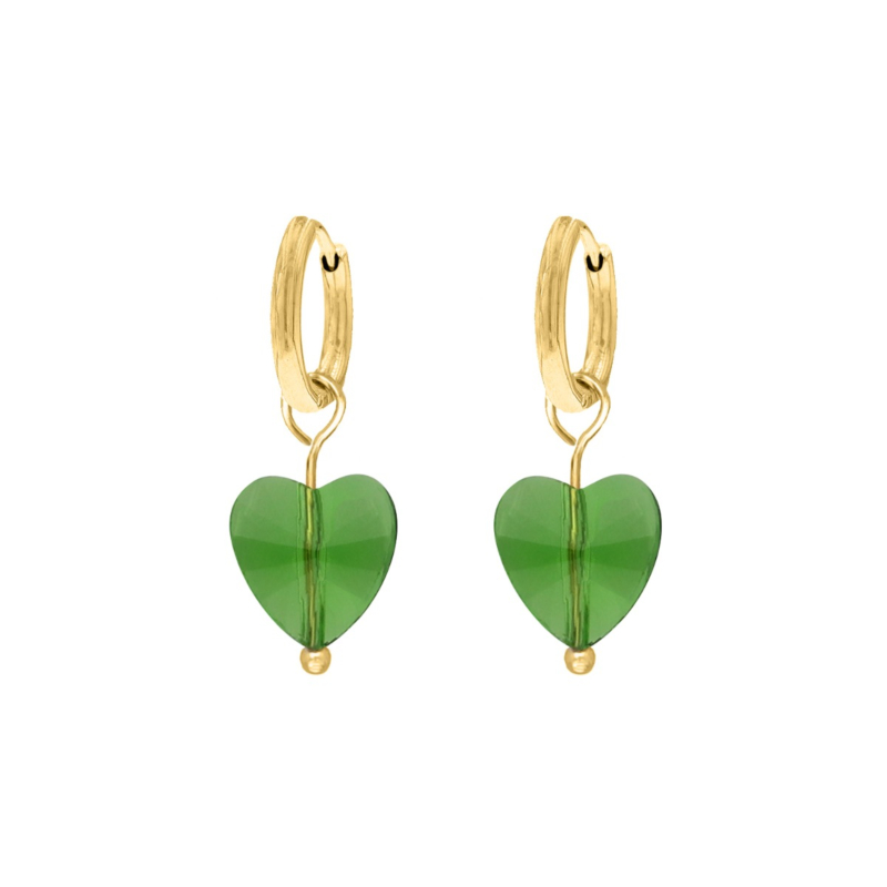 Oorbellen met groen hartje goudkleurig