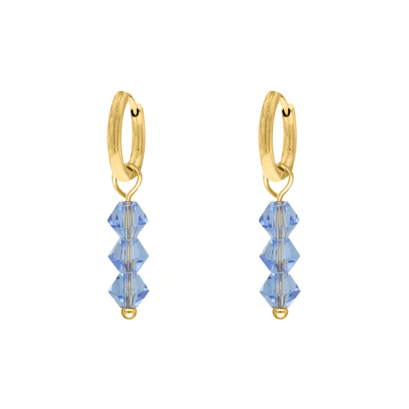 Oorbellen drie steentjes blauw goudkleurig