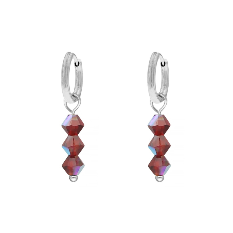 Oorbellen drie steentjes rood