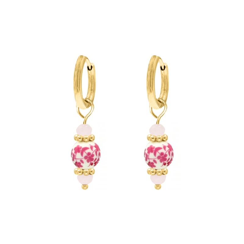 Mini oorbellen vintage roze wit goudkleurig