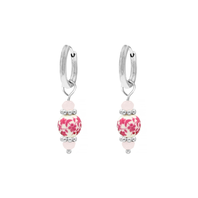 Mini oorbellen vintage roze wit