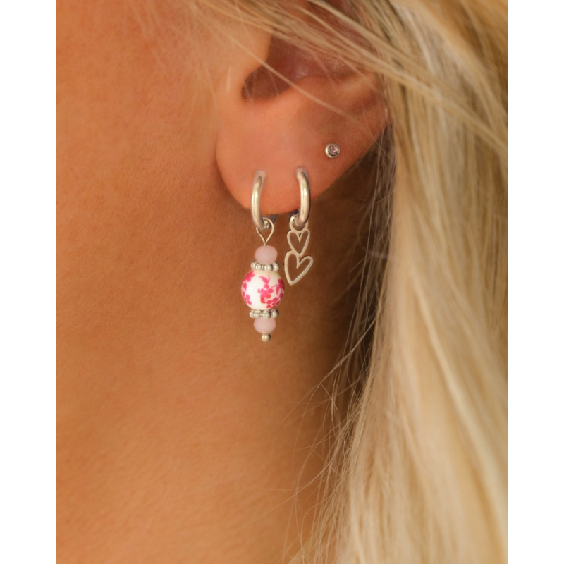 Mini oorbellen vintage roze wit