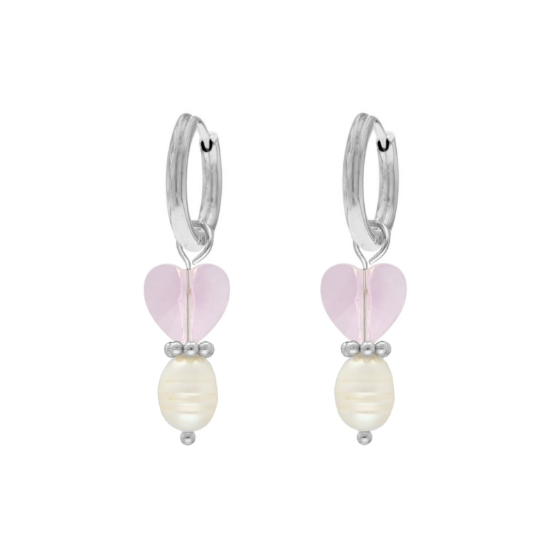 Oorbellen roze hartje & pareltje