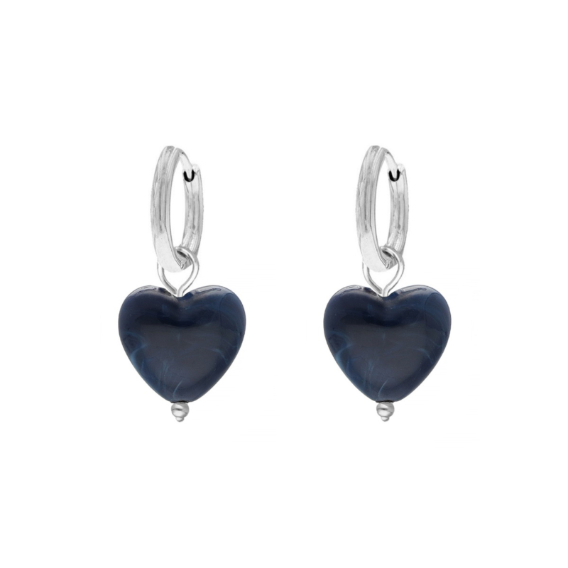 Oorringetjes donkerblauw hartje