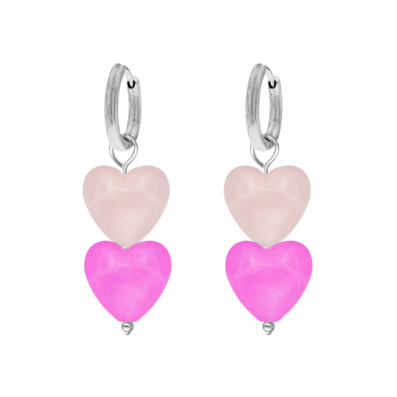 Oorringetjes dubbele hartjes roze