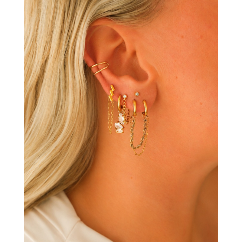 Double chain oorbel goudkleurig