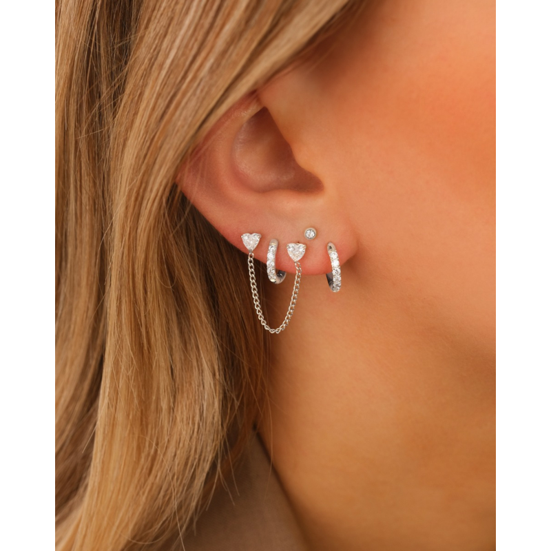 Dubbele ketting oorbel met hartjes