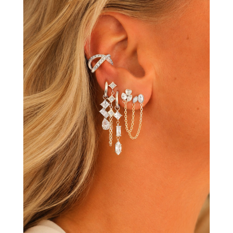 Dubbele ketting oorbel met steentjes
