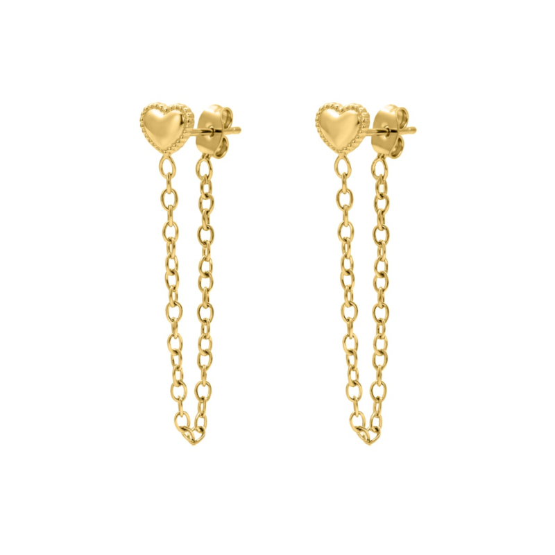 Ketting oorbellen hartje goudkleurig
