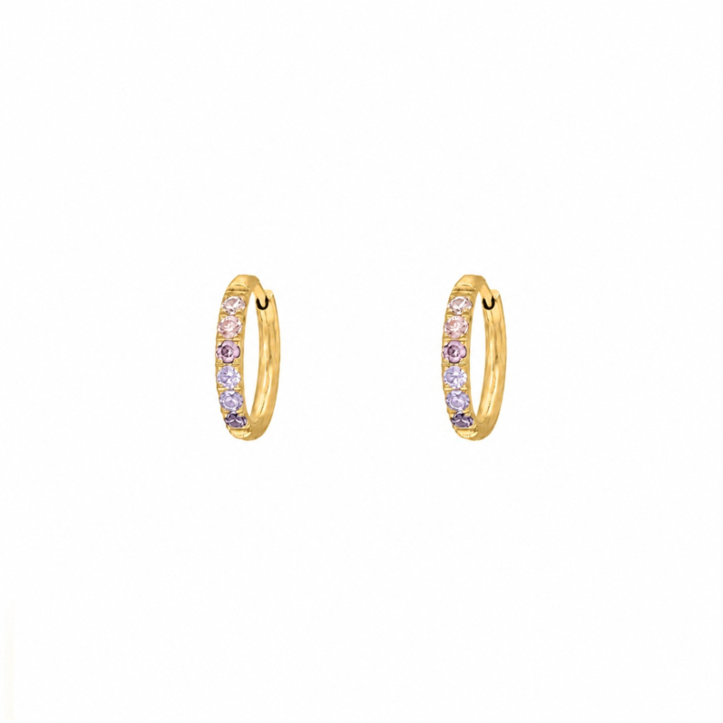 Shiny oorringetjes 10 mm paars roze goudkleurig