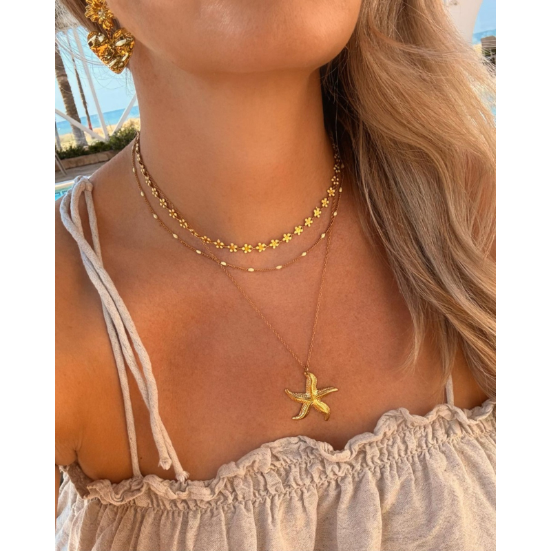 Flower necklace yellow goudkleurig