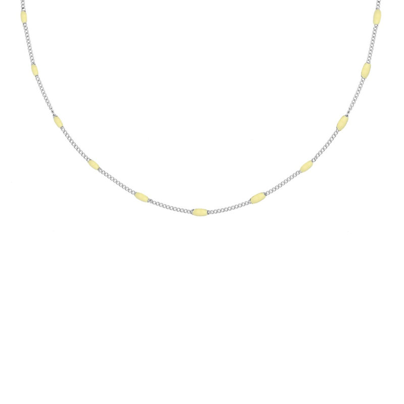 zilveren ketting met gele bolletjes
