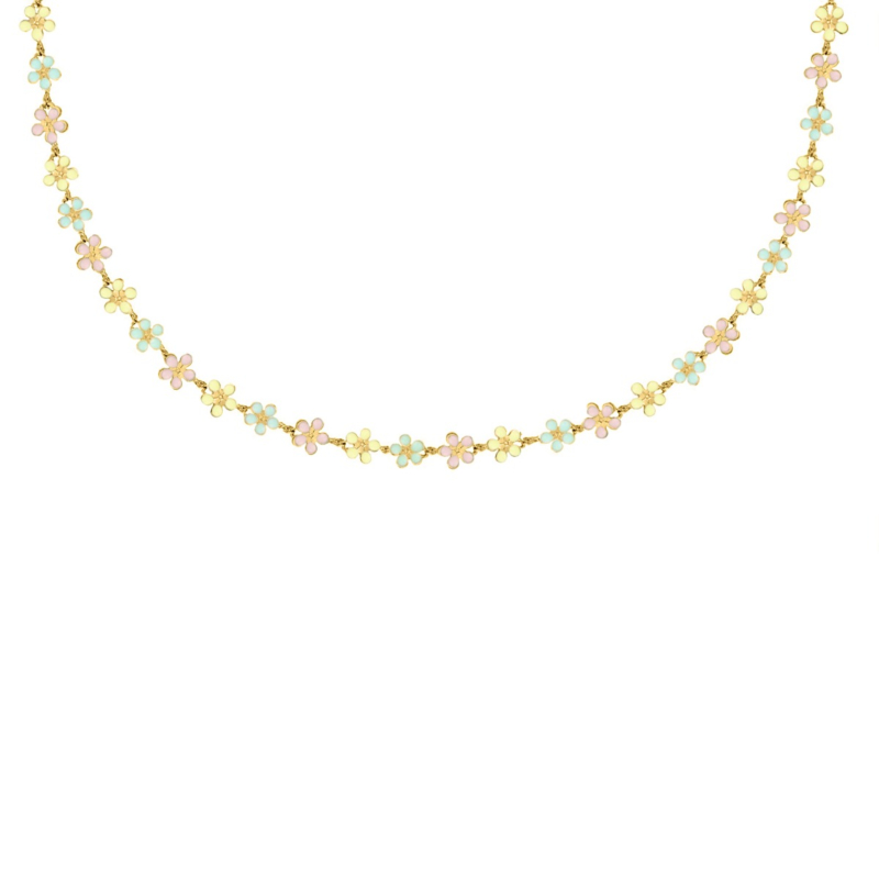 Flower necklace pastel goudkleurig