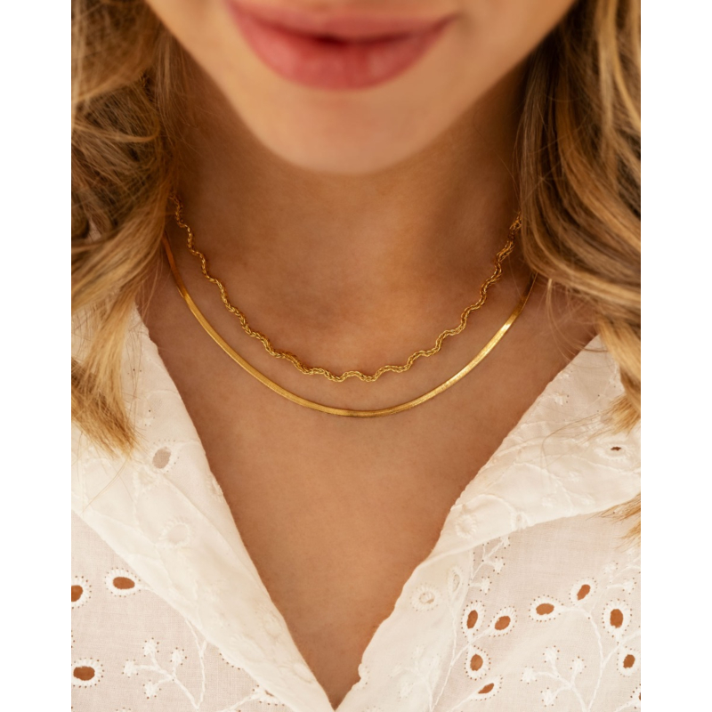 Wave & chain ketting goudkleurig