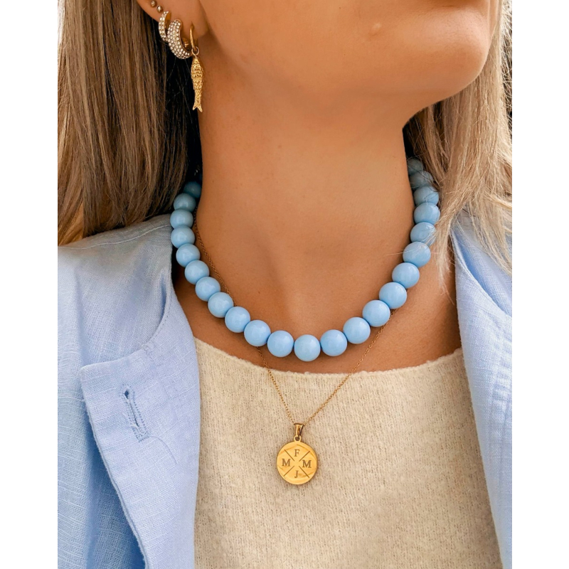 Ketting candy kralen blauw goudkleurig