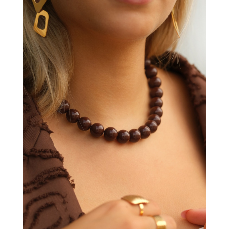 Ketting candy kralen bruin goudkleurig