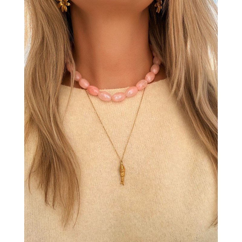 Ovale kralen ketting roze 