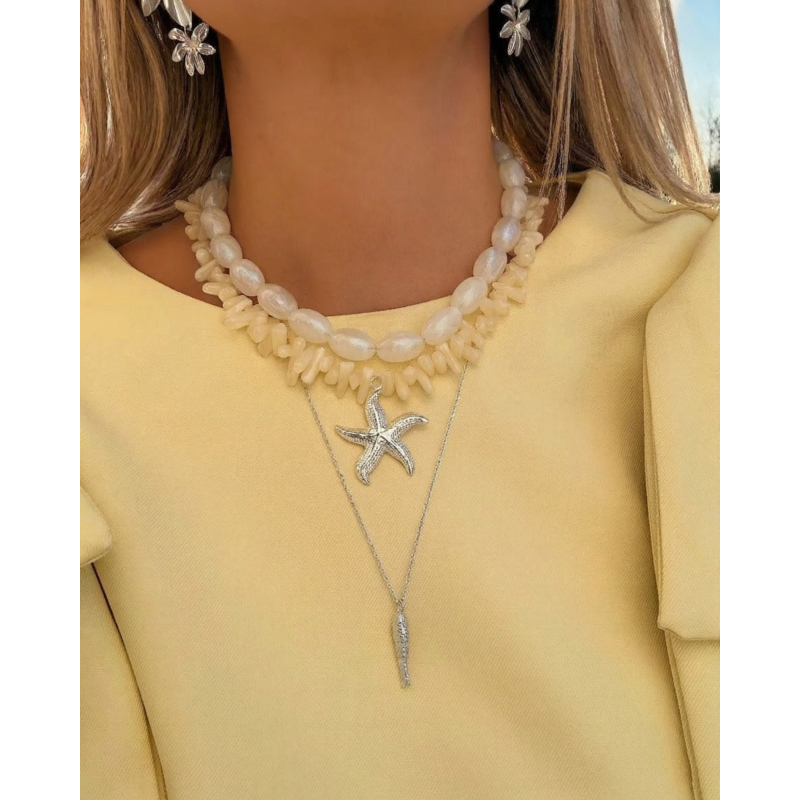 Kralenketting butter yellow met zeester 