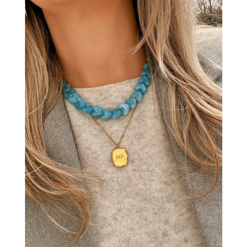 Kralenketting hartjes blauw