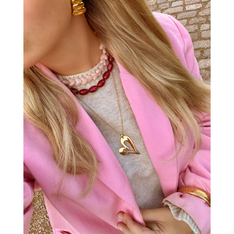 Kralenketting hartjes roze
