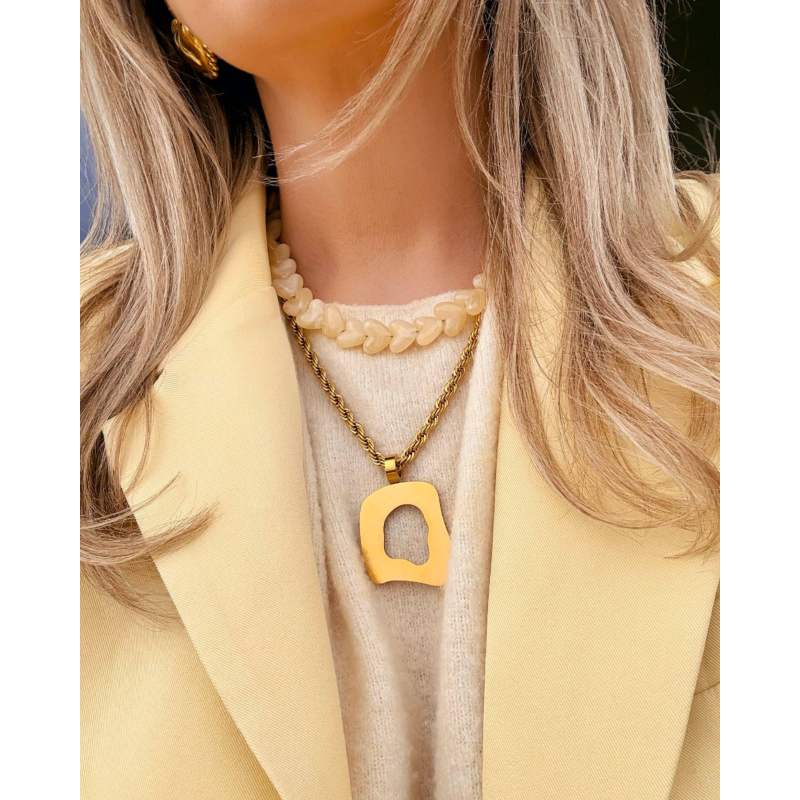 Kralenketting hartjes butter yellow