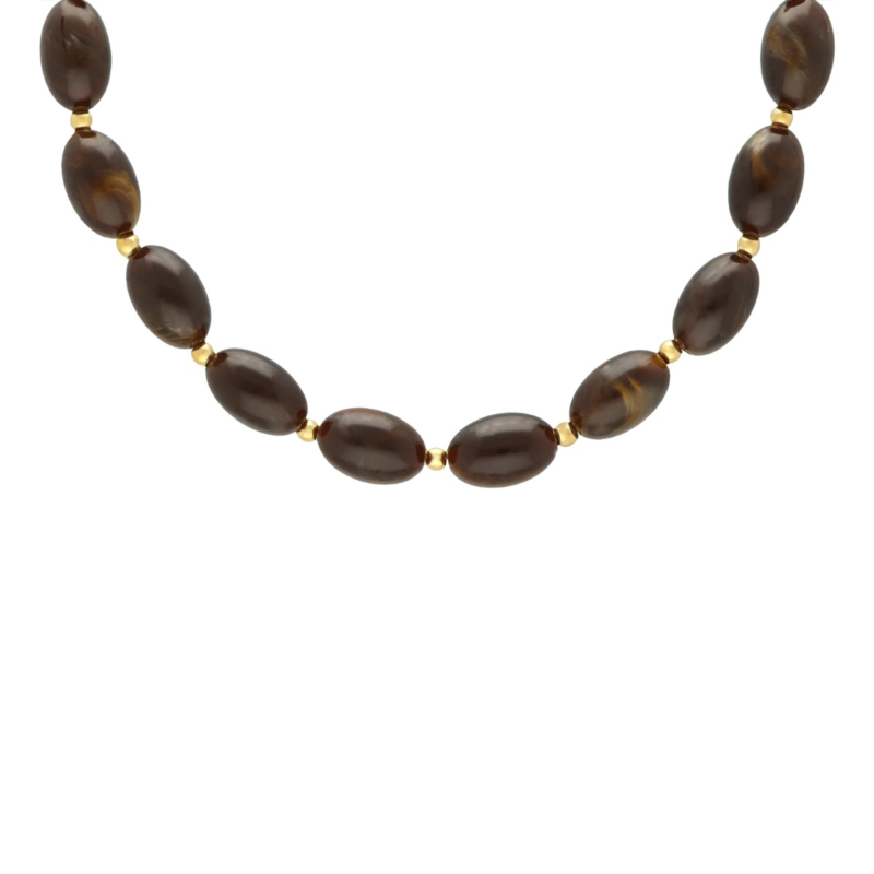 Ovale kralen ketting bruin met bolletjes